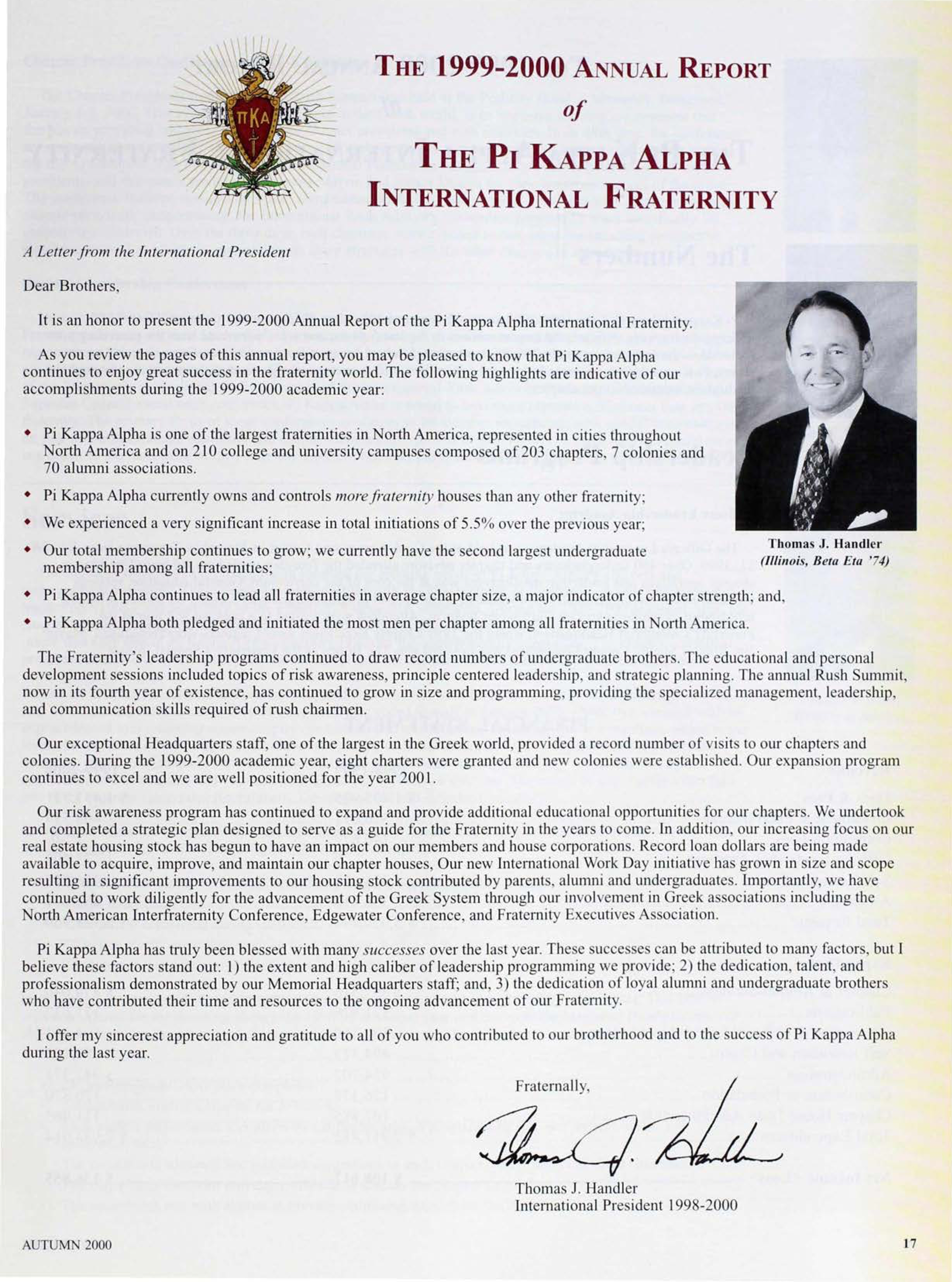 The 1999-2000 Annual Report Of The Pi Kappa Alpha International Fraternity